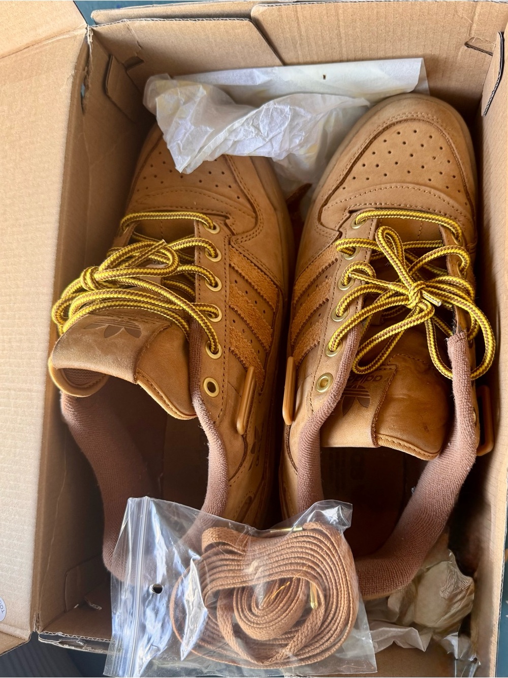 adidas Brown High-Top Sneakers with Yellow Laces